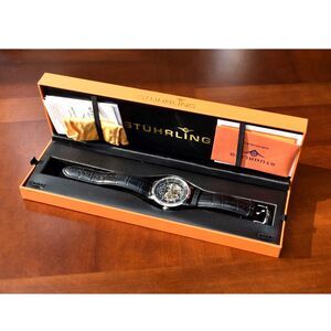 Stuhrling Original ST-90090 Automatic Watch 22 Jewels Skeleton Mens Stainless